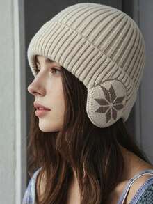 1pc Unisex Adult Winter Outdoor Sports Warm Fleece Earflap Knit Hat - Multicolor - View 1