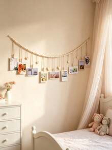 1pc Bohemian Style Photo Frame Storage Rack With 9 Clips And 6 Heart-Shaped Pendant Garlands, Suitable For Baby Keepsakes And Nursery Decor - Multicolor - View 7