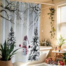 1pc Christmas Print Shower Curtain, Abstract Vintage Polyester Fabric Shower Curtain With 12 Hooks, Suitable For Bathroom Or Bathtub Decor - Multicolor - View 7