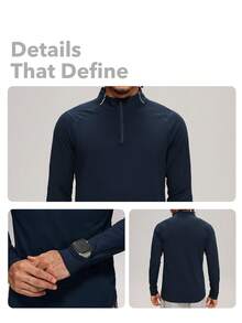 MASKERT Men's Long Sleeve Sports Top, Fitness Weightlifting Training, Outdoor Trail Running, Boxing MMA Combat, Daily Light Sports Top - Royal Blue - View 2