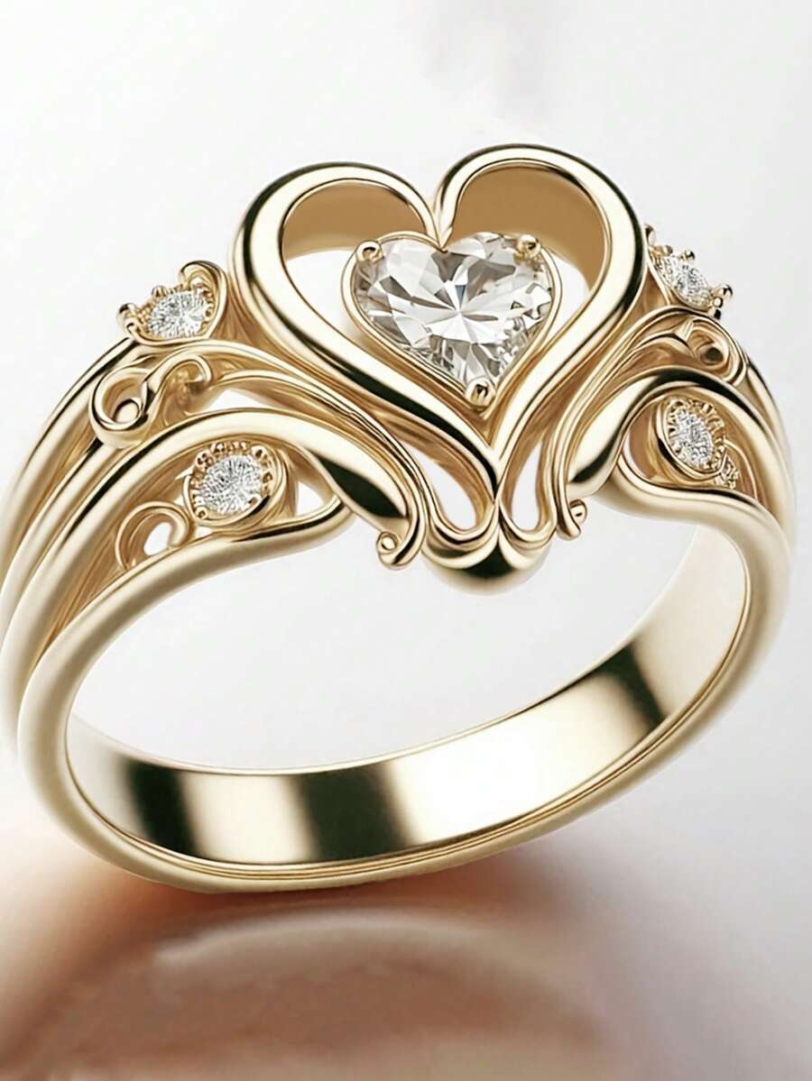 1pc Romantic Cubic Zirconia Ring For Women, Wedding Engagement Party Jewelry, Valentine's Day Gift - 1# - View 1