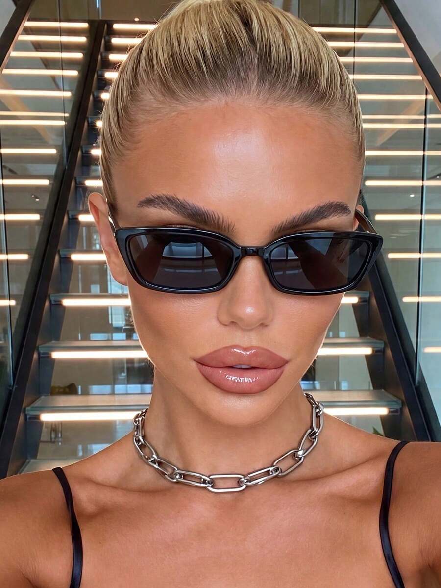 1 Pair Women's Black Cat-Eye Ins Style Fashion Fashion Glasses, Suitable For All Face Shapes, Essential For Outdoor Beach, Seaside Vacation, Rave Party - Black Grey-5 - View 1