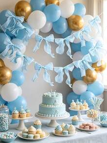 12pcs/6pcs/Strip Blue Bow Banner/Hanging Decoration, Suitable For Baby Shower Decoration, Princess Style Girls Room Wall Decor, Also Applicable For Children Birthday, Welcome Baby Party, Wedding, Gender Reveal Party And Other Occasions - Multicolor - View 4