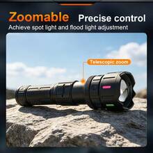 500000LM LED Flashlight, Long Shot 1000M 30W Tactical Torch, Zoomable IPX4 Waterproof Flash Light With Power Bank Function, 5 Light Modes, Digital Power Display For Camping Hiking Emergency - Black - View 6