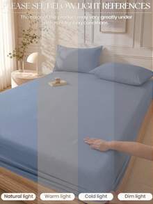 1pc Solid Gray Blue Fitted Sheet, Mattress Protector, Mattress Cover, Fitted Sheet, Soft & Breathable, Twin, Full, Queen, King, Deep Pocket Design Up To 11.8 Inches, Breathable & Wrinkle-Resistant, Machine Washable, Dorm Bedding, Back To School - Dusty Blue - View 4