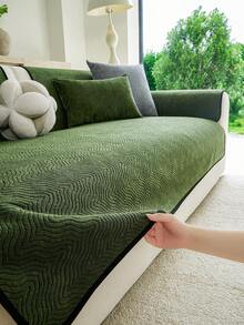 1PC Chenille Solid Color Wave Jacquard Sofa Cushion Seat Pad, All-Season Non-Slip, Pet Scratch-Resistant, Durable & Dustproof, Easy To Maintain, Machine Washable, Sofa Decorative & Protective Cover. - Green - View 4