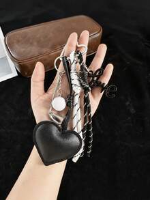 Y2K PU Heart Bag Charm Keychain, Black "Love" Letter Golf Pendant With Braided Rope, Bag Accessory, Bag Decoration Gift For Women And Girls - Multicolor - View 5