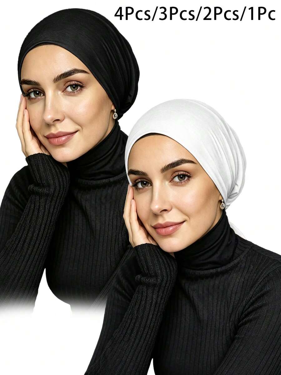 Awegeo 4 قطع/3 قطع/2 قطعة/1 قطعة بطانية حجاب داخلي قابل للتنفس بأسلوب الشرق الأوسط للنساء، مناسب لارتداء الحجاب اليومي - متعدد الألوان - مشاهدة 1