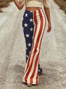 VEXHEIMA Western Style Women's Fashion National Flag-Inspired, Versatile, Color-Blocked Geometric Pattern, Multicolored Stripes Everyday Women's Pants - Multicolor - View 6