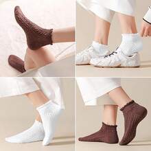 6 Pairs Women's Ruffle Ankle Socks, Cute Twisted Design, Solid Color Low-Cut Socks, Spring/Summer Thin Short Socks - Multicolor - View 4