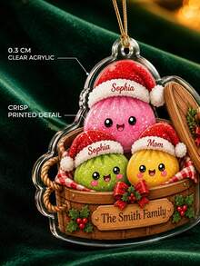 1pc Personalized Dumpling Family Ornament, Custom Name Glittter Dumpling Ornament, Squishy Ornament, Squishy Lover Gift, Steamed Bun Ornament,Winter Holiday Decor,Christmas Tree Decor,Christmas Gift - Multicolor - View 6