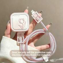 Pink Tulip 40W Charger Protective Case For 17 Pro Max, 17 Pro/16/15 Data Cable Protector - 40W Photo Frame Tulip Print - View 6