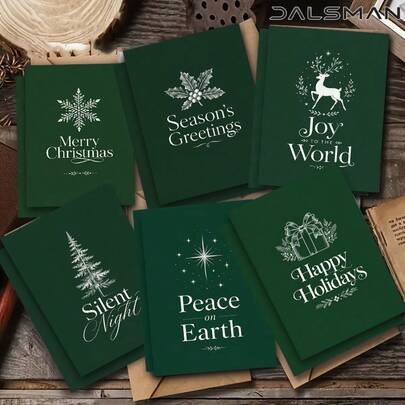 Christmas Greeting Card Set 12/24pcs With Envelopes Elegant Green Holiday Stationery Suitable For Friends & Family Perfect For Seasonal Greetings & Party Invitations Bulk Pack