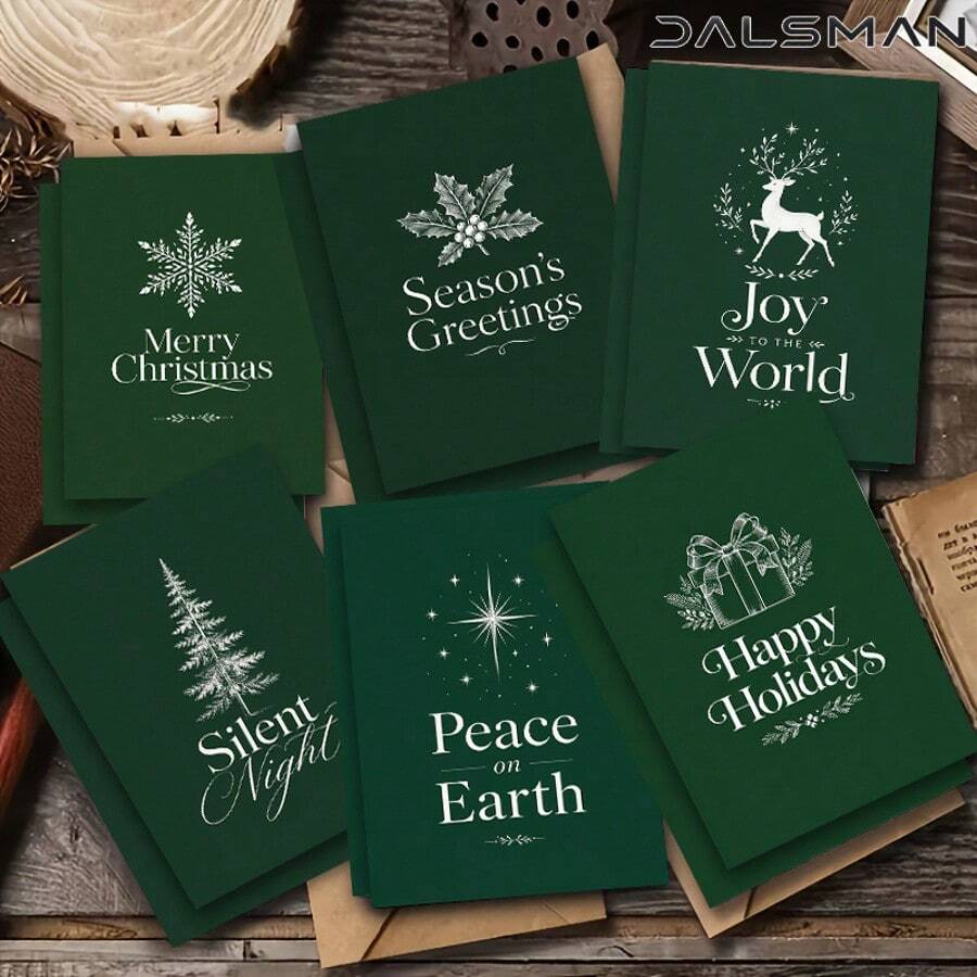 Christmas Greeting Card Set 12/24pcs With Envelopes Elegant Green ...