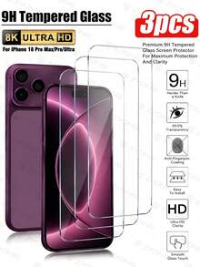 ZYONS 3pcs High Definition Transparent 9H Tempered Glass Screen Protector, Touch Sensitive, Anti-Shatter, Anti-Fingerprint, Anti-Bubble, Anti-Scratch, Compatible With IPhone 18 Pro Max/Pro/Duo/17 Pro Max/Air/16/Plus/15/14/13/12/11/XS/8/7, Non-Full Coverage, Small Size - Clear - View 45