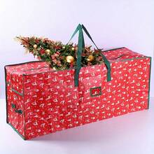Christmas Tree Storage Bag For 7ft‑9ft Artificial Xmas Trees, Large Waterproof Dust‑Proof Woven Bag With Zipper & Reinforced Handles, Red Printed Rectangle Container, Holiday Home Organization For Attic Basement Indoor Outdoor Use - A - View 1