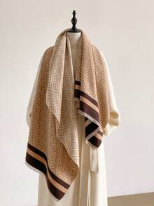 1pc Elegant Geometric Pattern Jacquard Faux Cashmere Warm Scarf, Cold-Proof Neck Warmer, Women's Autumn/Winter Fashion Versatile Air Conditioning Shawl Blanket, Suitable For Daily Matching And Decorative Use - Multicolor - View 16