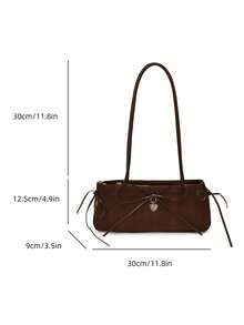 low tea 1pc Fashion Square Baguette Suede Fabric Shoulder Bag, Suitable For Commuting, Shopping And More - Coffee - View 3