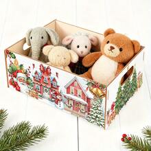 Rustic Farmhouse Style Christmas Storage Box, Made Of Durable Wood With Santa Claus Design, Perfect For Holiday Home Decor As A Gift Box And For Storing Seasonal Decorations - Multicolor - View 2