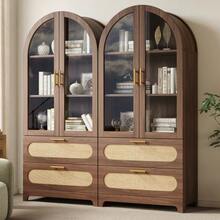 Display Cabinet With Montmartre Arch, 175x80x40cm, Bookshelf With 2 Drawers & Adjustable Shelves, Retro Design, Walnut - Natural Color 1 - View 2