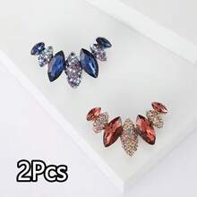 2Pcs Women's Shiny Leaf-Shaped Brooch, Exquisite Colorful Rhinestone Geometric Feather Design Fashion Accessory - Multicolor - View 15