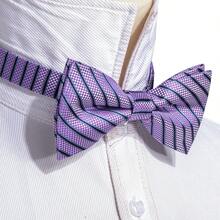 4Pcs Men Purple Striped Jacquard Bow Tie Pocket Square Cufflinks Boutonniere Set For Wedding Business Party - Purple - View 3