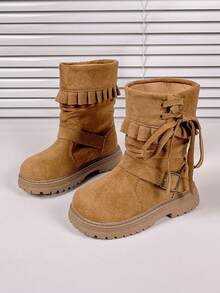 Vintage Girls' Boots, New Autumn/Winter Children's Ankle Boots With Buckle Strap, Round Toe, Flat Sole, Fashionable Non-Slip Riding Boots For Kids, Students And Toddlers - Brown - View 2