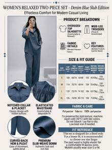 Women's Spring/Autumn Solid Color Casual Pocket Front Button Two Pieces Set, Daily Commute, Office, Date Elegant Outfit - Blue - View 5