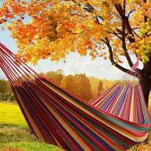 Outdoor Camping Hammock For Adults, Single Person, Thickened Canvas Swing Net Bed, Anti-Tip, Striped Design (Random Color Storage Bag) - Multicolor - View 1