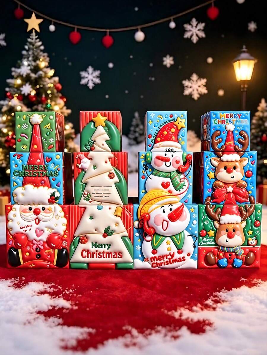 Christmas Gift Box Set, Stackable Nesting Christmas Gift Boxes With Lids, 4 Styles: Snowman/Santa/Deer/Christmas Tree, Suitable For Gift Packaging And Christmas Party Decoration, Can Hold Gifts - Gift Box - View 1