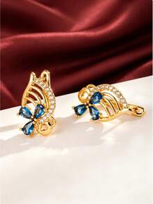 1 Pair Butterfly Hollow Leaf Element Ear Clips, Cool Tone Gold & Silver Color, Date Party Gift Women's Decorative Earrings Accessory - Earrings - View 13