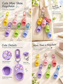 10/8/6/3/1pc Cute 3D Mini Clog Keychain, Colorful Resin Shoe Pendant With Mini Food Decor & Spring Hook, Bag Backpack Key Charm, Creative Gift Accessory, Key Chain Ornament, Suitable For Daily Decoration - One Size - View 2