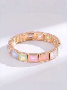 1pc Square Rhinestone Bracelet, High-End Dopamine Colorful Gemstone Bohemian Style Bracelet, Delicate Design Suitable For Daily Wear And Gifting - Multicolor - View 21
