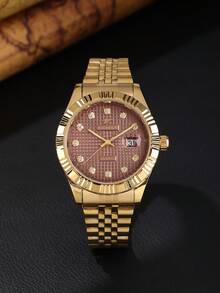 RICECGO 1pc Business Gold Men's Quartz Watch - Gold - View 17
