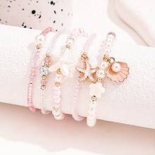 5 Pcs Fresh Sweet Pearl Shell Starfish Bracelet Set For Women Summer Beach Fashion Jewelry - Multicolor - View 5