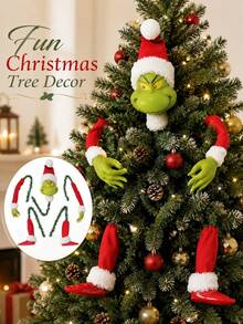 The Grinch The Grinch Christmas Tree Decorations, Fun Holiday Decor Set With Character Head, Arms And Legs Design, Creative Christmas Tree Topper, Suitable For Party Display, Holiday Seasonal Decor, Unique Gift Choice For Friends And Family - Multi-color - View 2