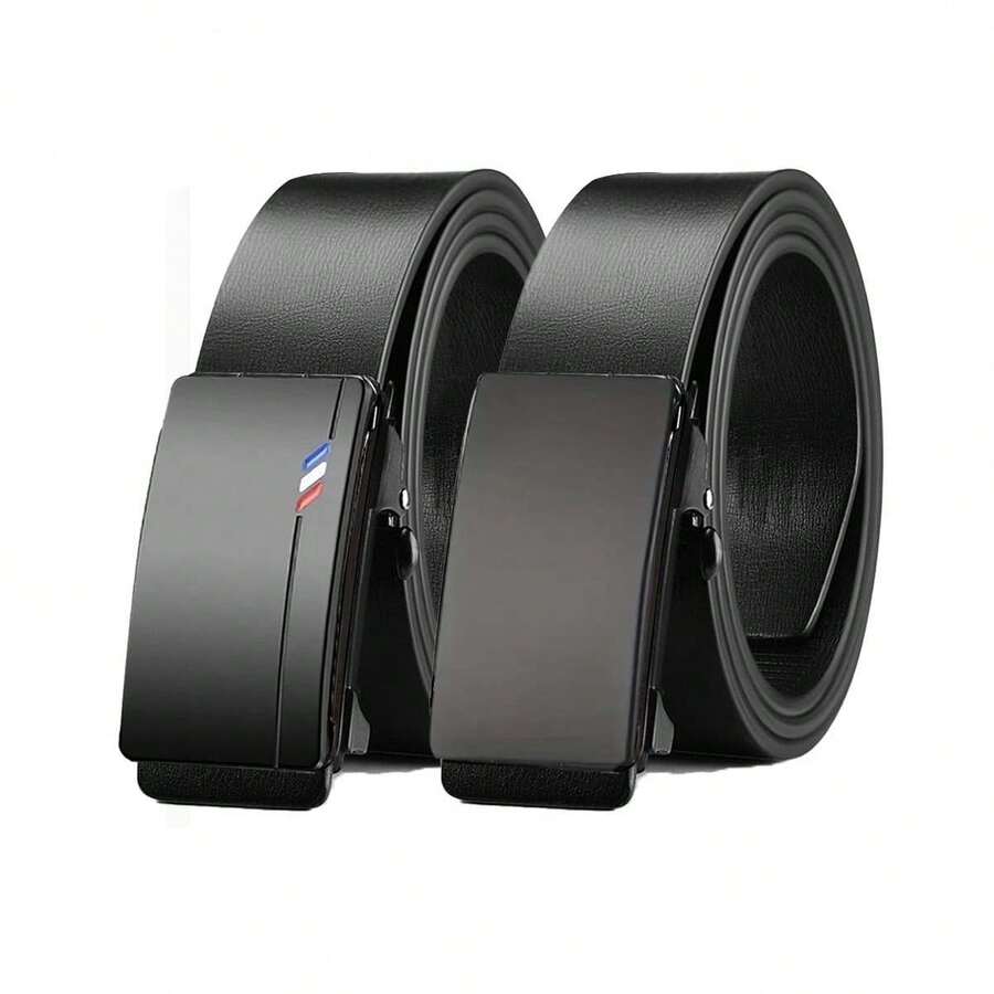 Men's Business Belt, Men's PU Automatic Buckle Belt, Business Style Workplace Belt, Hidden Tail Design, Minimalist Automatic Buckle - Multicolor - View 1