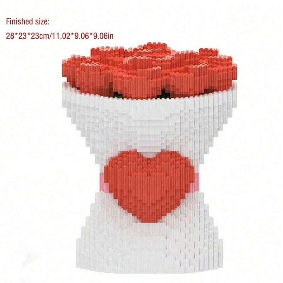 1 Set Rose Bouquet Building Blocks Toy, Small Particle Assembly Blocks, 3D Toy, Valentine's Day Gift For Friends And Family