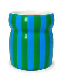 1pc Waist-Cinching Vertical Stripe Flower Pot, Dopamine Style Clash Color Decoration Vase, Colorful Stripe Vase, Suitable For Living Room Desktop, Shelf And Home Decoration - A - View 7