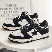 Men's Star Decor Low-Top Sneakers Mesh Patchwork Thick Sole Lace-Up Design Youth Student Daily Commute Versatile Casual Men's Shoes - Black - View 11