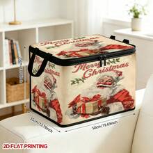1PC Vintage Santa Claus Gift Christmas Text Pattern Foldable Storage Box With Lid, 2D FLAT, Zippered Organizer For Clothes, Towels And Bedding, Perfect For Home And Closet Use, Can Be Placed Under Bed, Best Home Decor Storage Solution - 1 Piece - View 5