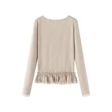 Korean Style Sexy Lace Tie Long Sleeve T-Shirt, Autumn New Slim Fit Base Layer Top - Light Khaki - View 7