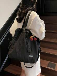 Bolso de mujer de gran capacidad, unicolor, diseño minimalista y versátil, portátil, adecuado para el uso diario, viajes y compras - Negro - Ver 3