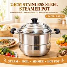 24cm Thickened Stainless Steel Multi-Function Korean Style Soup Pot, Double Layer Steamer And Cooker, Home Stew Pot With Lid, Dual Handles Anti-Scald Cookware, Suitable For Gas Stove And Induction Cooktop, Includes 1 Steamer Plate For Steaming Seafood And Eggs - View 3