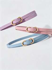 Sabuk Pinggang PU Ramping Warna Pastel untuk Wanita, Gesper Emas Matte Ganda Tanpa Lubang, Sabuk Dekoratif yang Dapat Diatur untuk Gaun dan Pemakaian Sehari-hari - Gesper berbentuk angka delapan warna permen - View 7