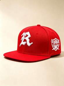 1pc Unisex Flat Brim Baseball Cap, Gothic R Letter 3D Embroidery, Skull‑Sword Shield Print On Side, Adjustable, For Daily, Street, Party, Travel Wear - Multicolor - View 14