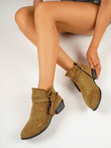 New Women's Chunky Heel Ankle Boots Side Zipper Vintage Commute Pointed Toe Low Heel Elegant Chelsea Boots - Yellow-brown - View 1