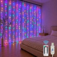 أضواء ستارة LED USB مع جهاز تحكم عن بعد، 8 أوضاع، 100/200/300/600 LED، لغرفة النوم والنافذة والزفاف والحفلات وديكور عيد الميلاد - قابس USB - مشاهدة 9