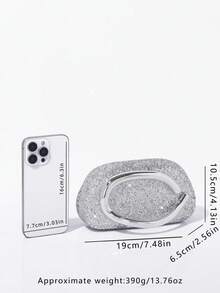 Women Shiny Evening Clutch,Hard Shell Handbag With C-Shaped Handle,Fashionable Portable Formal Style,For Weddings,Balls, Cocktail Parties, Nightclubs - Silver - View 10
