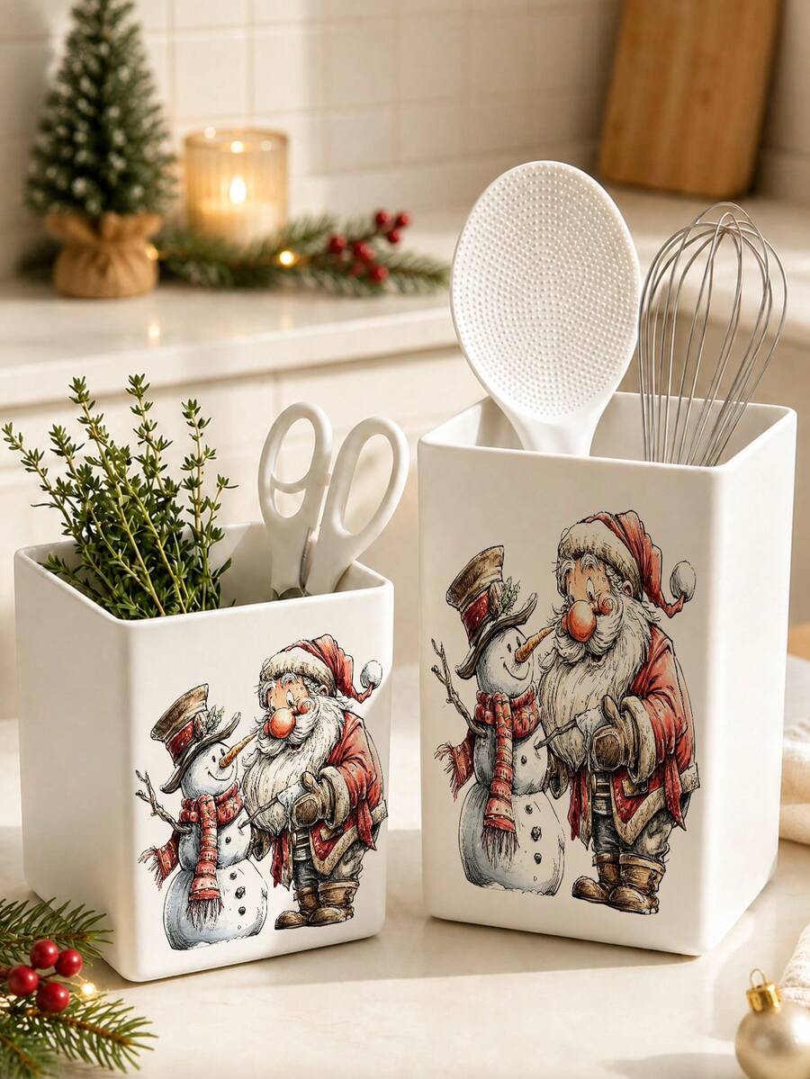 1pc Christmas Theme Multi-Functional Storage Organizer Box - Tableware Storage Box, Desktop Organizer (Suitable For Storing Tableware, Straws, Tea Bags, Pens, Remote Controls); Compact And Space-Saving, Suitable For Kitchen, Office, Living Room, Christmas Gift (Please Note Size Before Ordering) - Multicolor - View 1